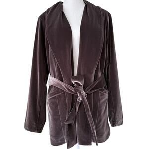Velvet Belted Blazer Jacket Shawl Collar Plush Beautiful by Lawrence Zarian M